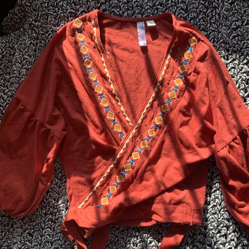 Embroidery wrap top
